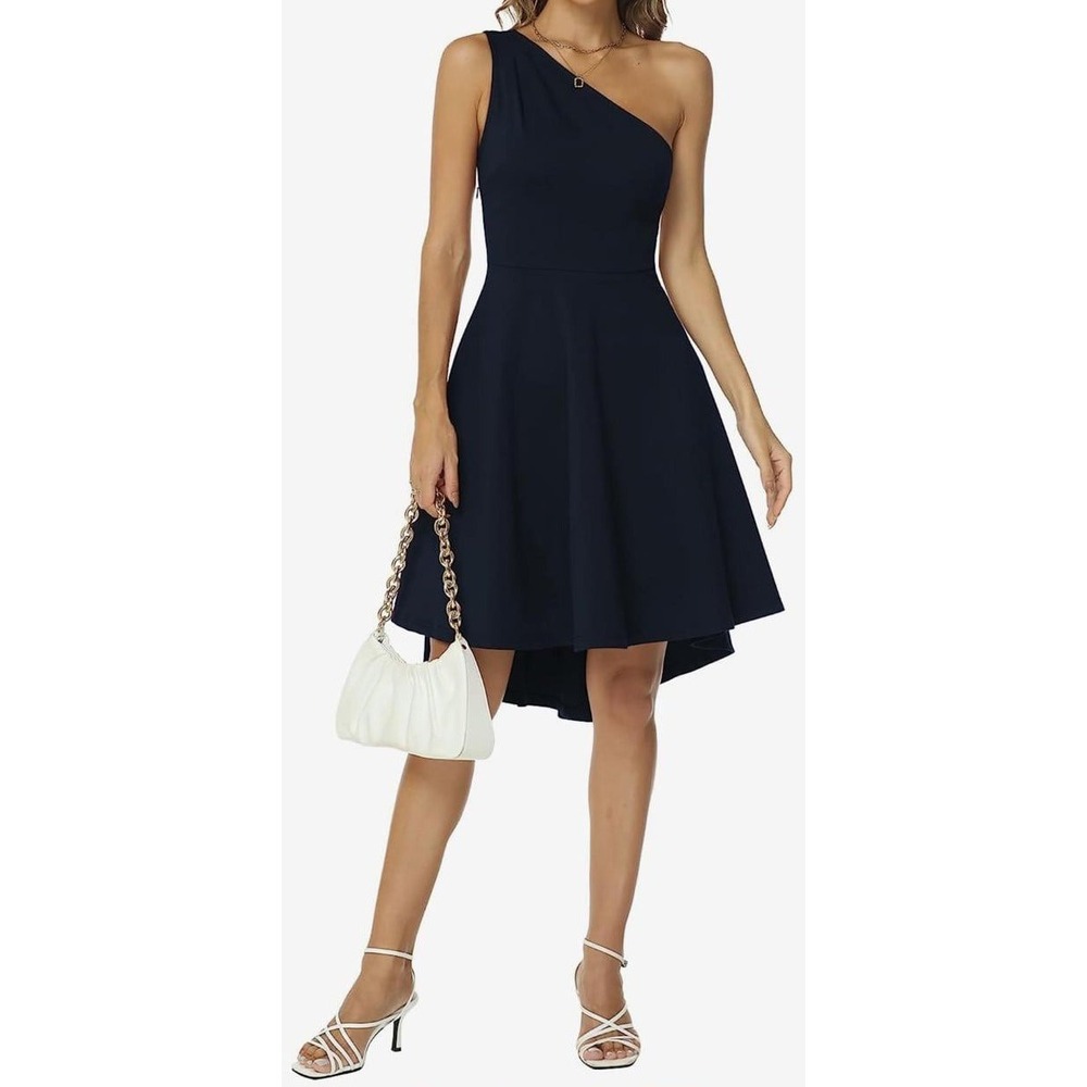 NEW Sarin‎ Mathews Navy Blue Single Strap Hi Low Skater Dress, Medium